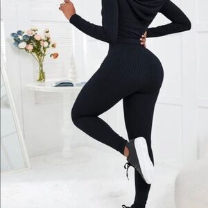 SHEIN Rib-nit O-Ring Zipper Drawstring Hoodie & Leggings M